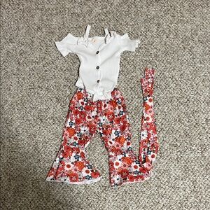 Floral Red and White Kids Bottoms Set